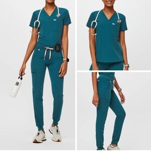 Figs scrubs set Caribbean blue Catarina top Zamora jogger petite
